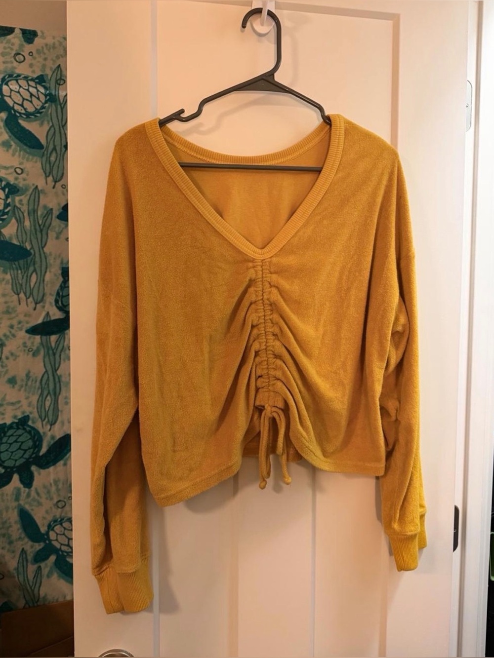 Aerie Yellow/Mustard Terry Cloth cinched top with adjustable strings